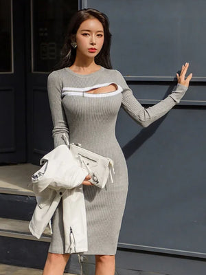 Chest Zipper Cut-Out Midi Dress