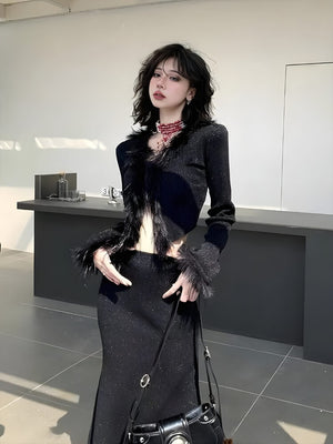 Faux Fur Trim Cardigan