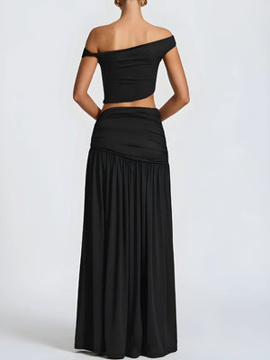 Off Shoulder Crop Top & Slit Maxi Dress Two Piece Set