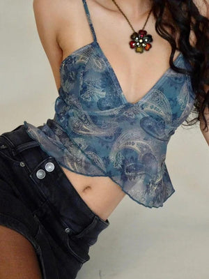 Paisley Mesh Crop Top