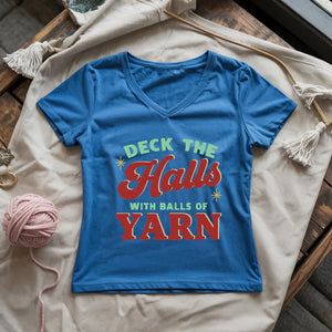 Deck The Hall With Yarn Lady V-neck