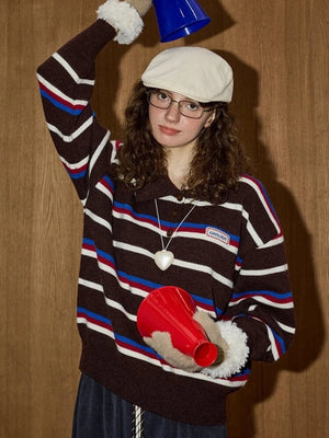 Striped Polo Collar Sweater