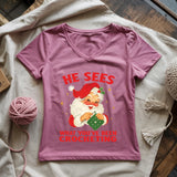 He Sees You Crocheting Lady V-neck