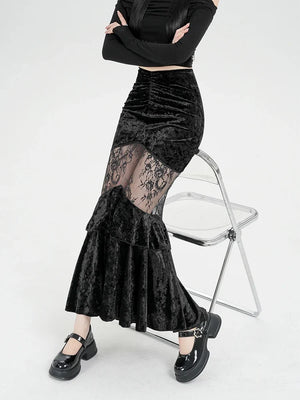Goth Velvet Lace Maxi Skirt