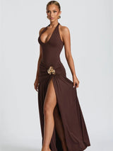 Halter Bodysuit & Maxi Skirt Two Piece Set