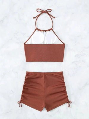Halter Top & Swim Shorts Bikini Set