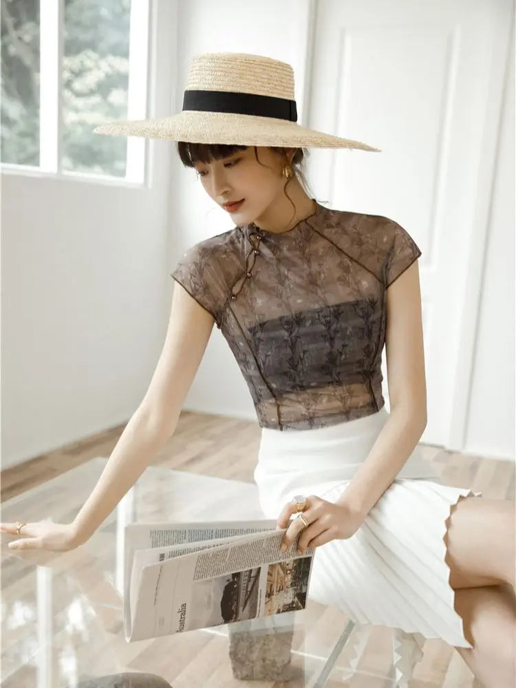 High Neck Mesh Top
