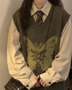 Butterfly Knit Vest in Green