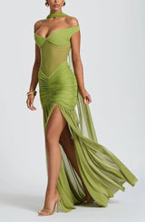 Ruched Mesh Maxi Dress