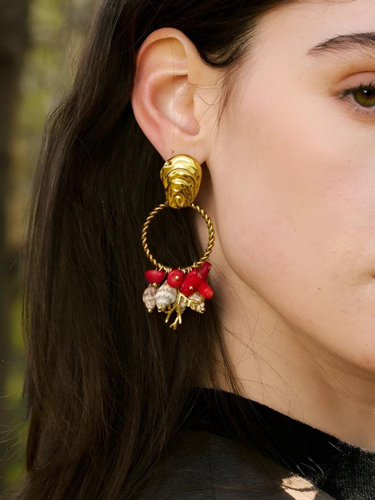Seashell Beaded Hoop Earrings