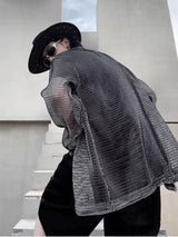 Sheer Mesh Button-Up Shirt