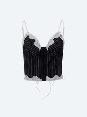Striped Lace Trim Corset Top