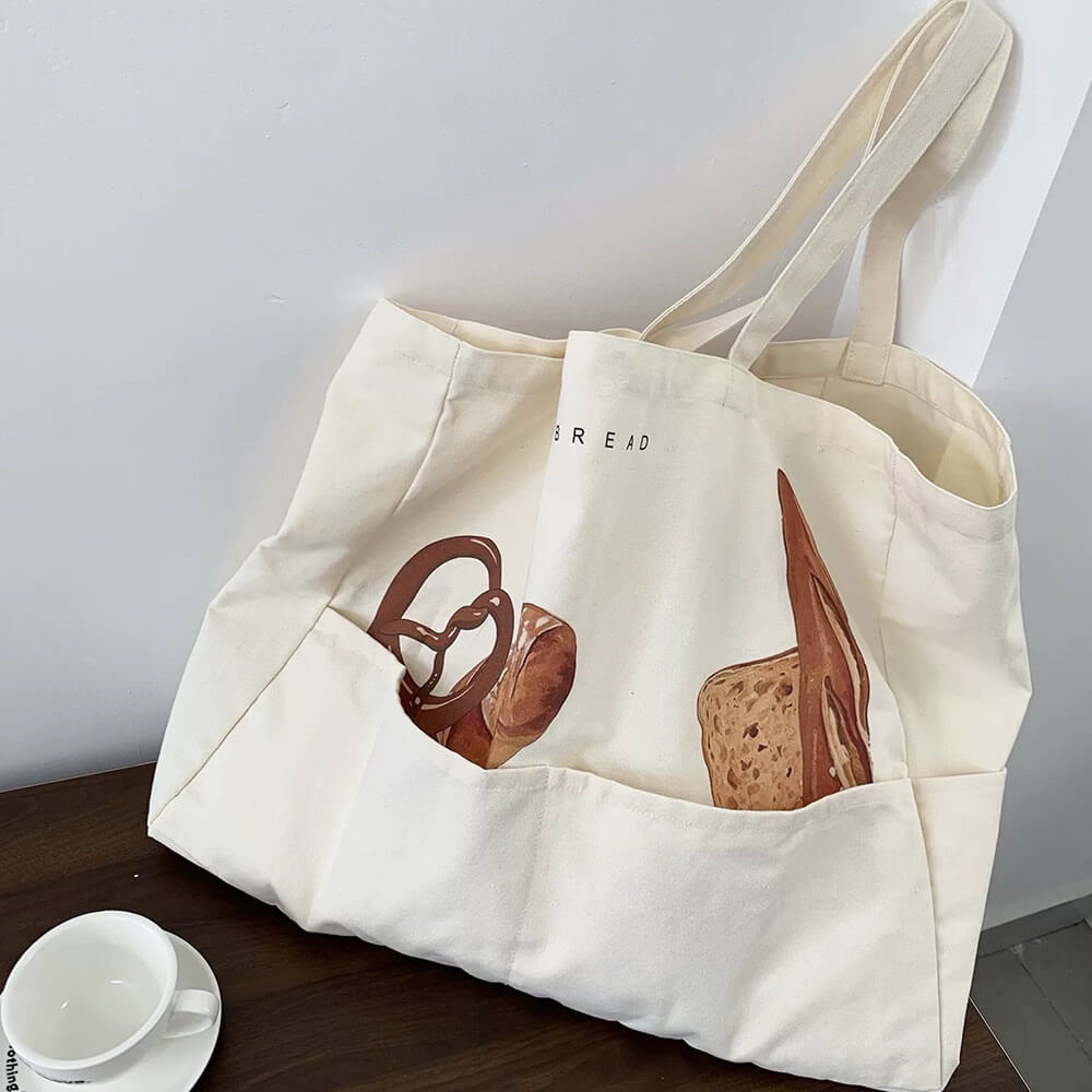 Aesthetic Bread Print Tote Bag