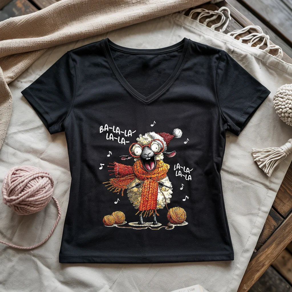 Fa-la-la Knitting Sheep Lady V-neck