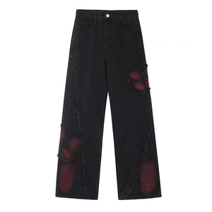 Grunge Aesthetic Black & Red Butterfly Jeans