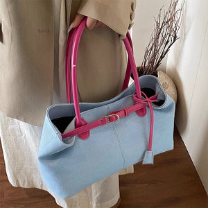 Color Block Denim Belted Bag