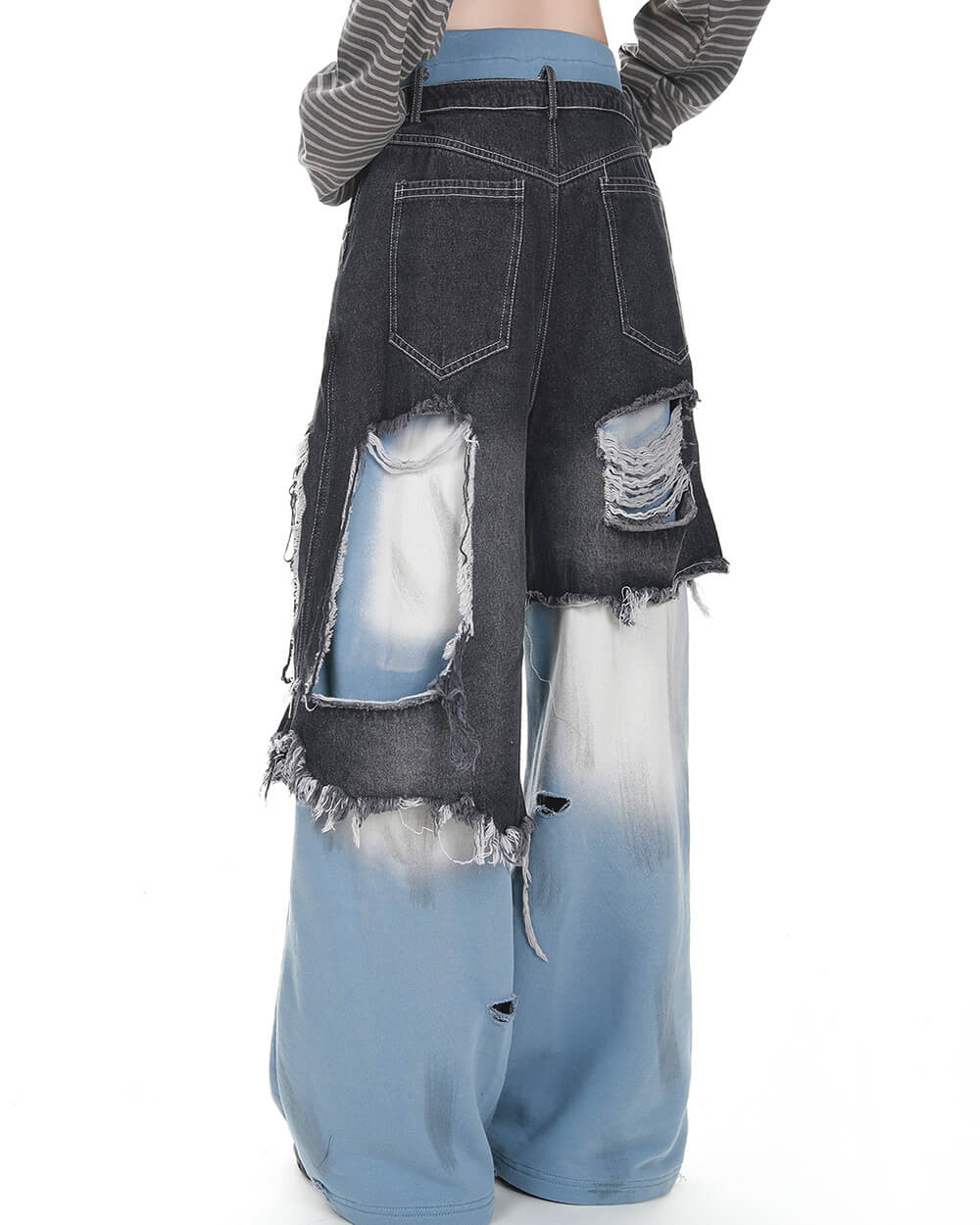 Distressed Double Effect Layered Jeans