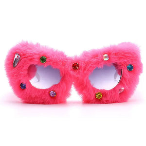 Y2K Fuzzy Rhinestone Glasses