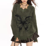 Grunge Butterfly Fuzzy Knit Sweater