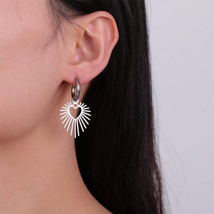 Heart Sun Pendant Drop Earrings