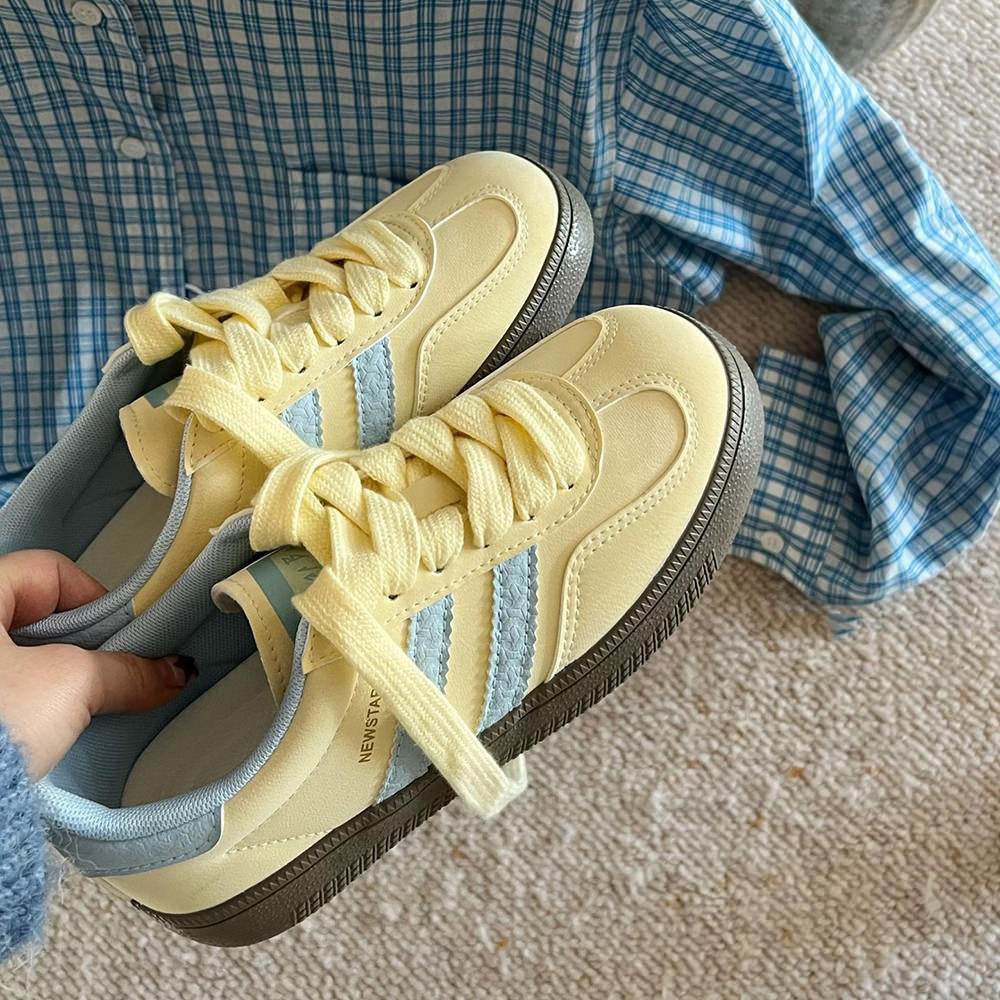 Pastel Yellow & Blue Stripe Sneakers