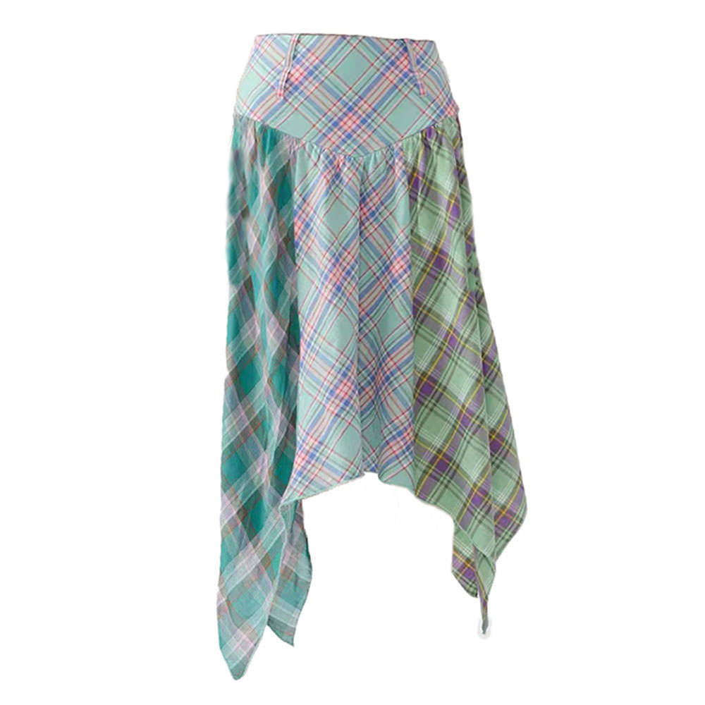Patchwork Midi Plaid Skirt