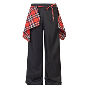 Plaid Shirt-Tied Baggy Trousers