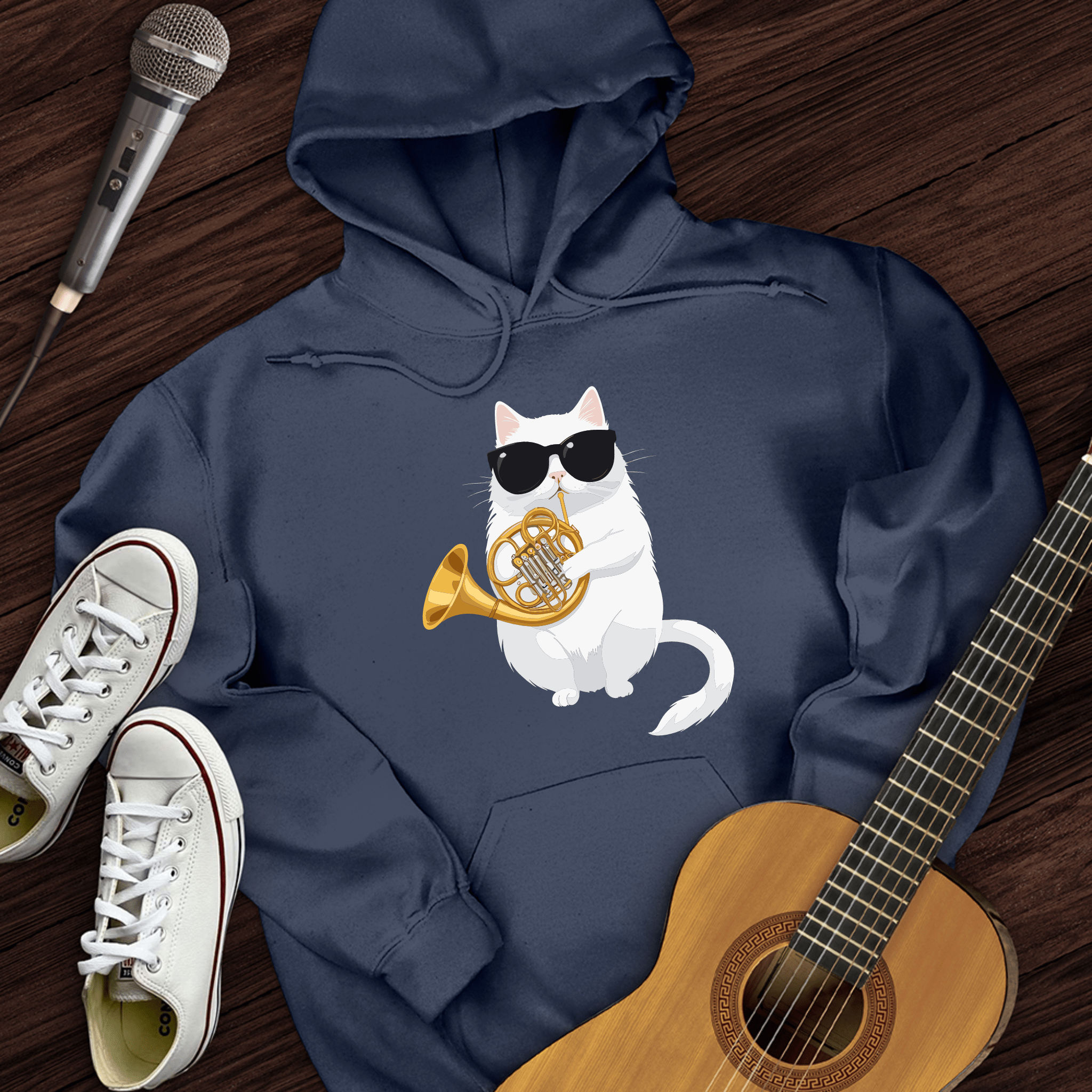 Cat Playing French Horn Hoodie