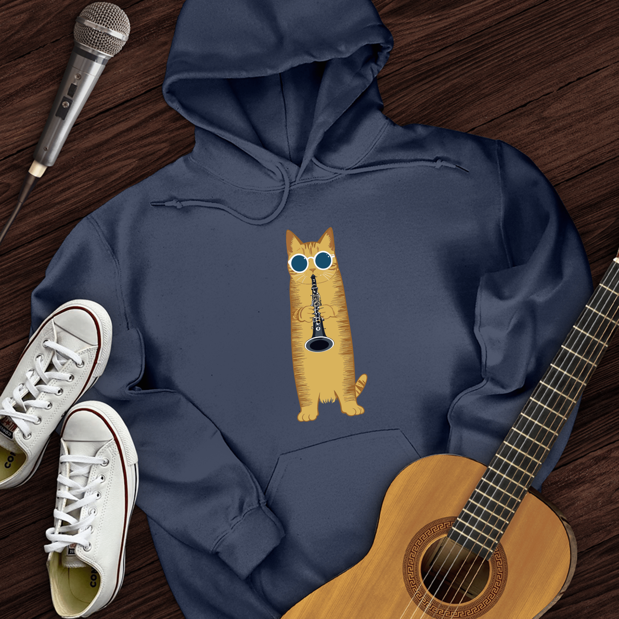 Cat Playing The Clarinet Hoodie