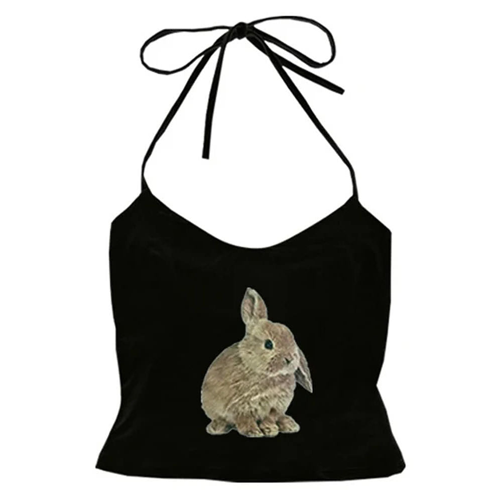 Rabbit Print Y2K Halter Top