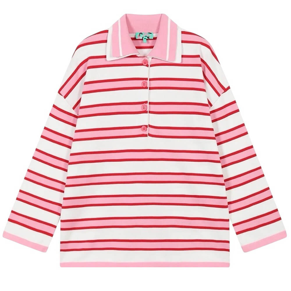 Raspberry Ice Cream Stripe Oversized Polo