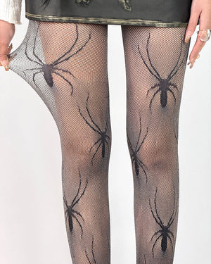 Spider Print Fishnet Tights