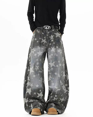 Oversized Star Pattern Wide Leg Jeans