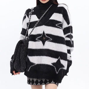 Star Girl Fuzzy Striped Sweater