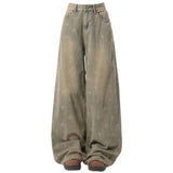 Washed Cross Print Wide Leg Jeans