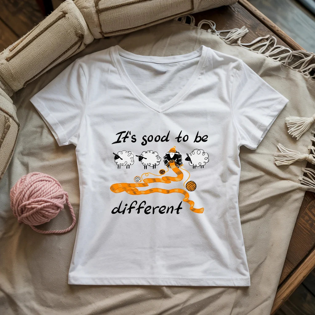 Be Knitting Sheep Lady V-neck