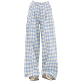 Wide-Leg Blue Gingham Trousers