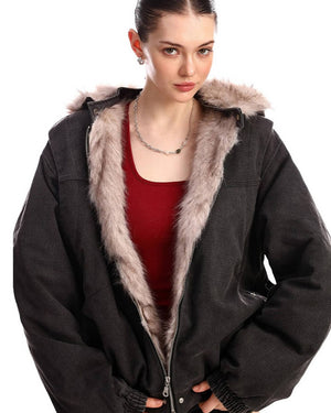 Y2K Faux Fur Bomber Jacket