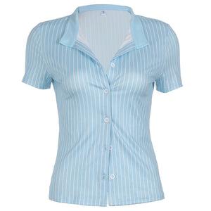Y2K Blue Stripe Fitted Shirt