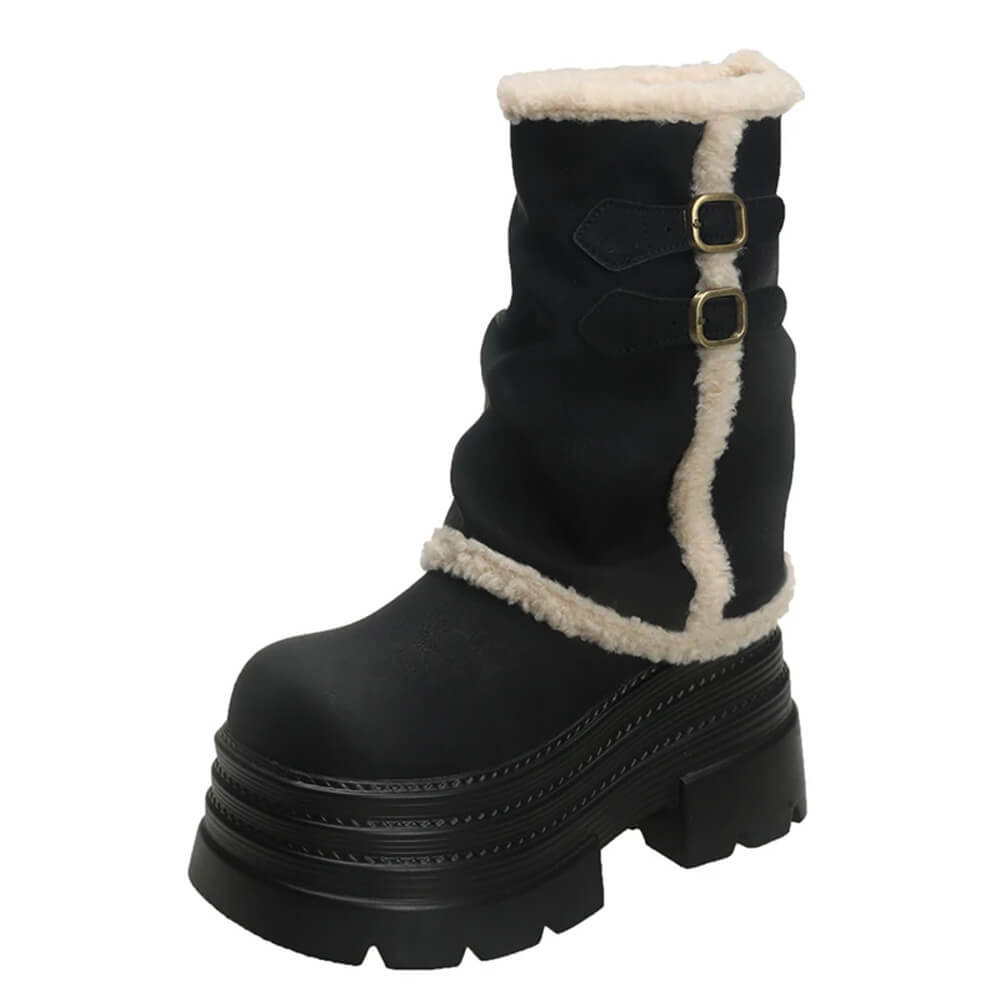 Y2K Fur Trim Chunky Platform Boots